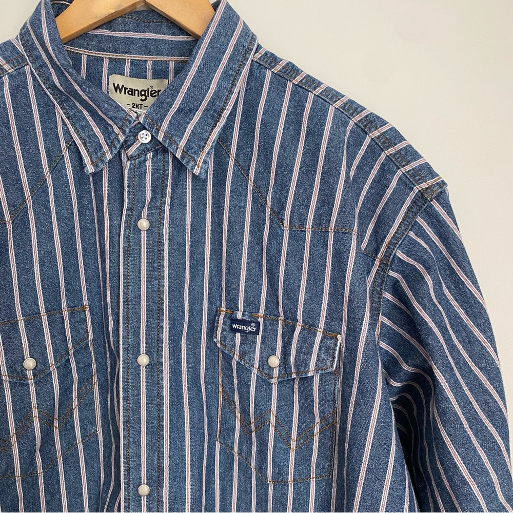 Wrangler Pearl Snap Denin Stripe Western Shirt Men’s Size 2XLT